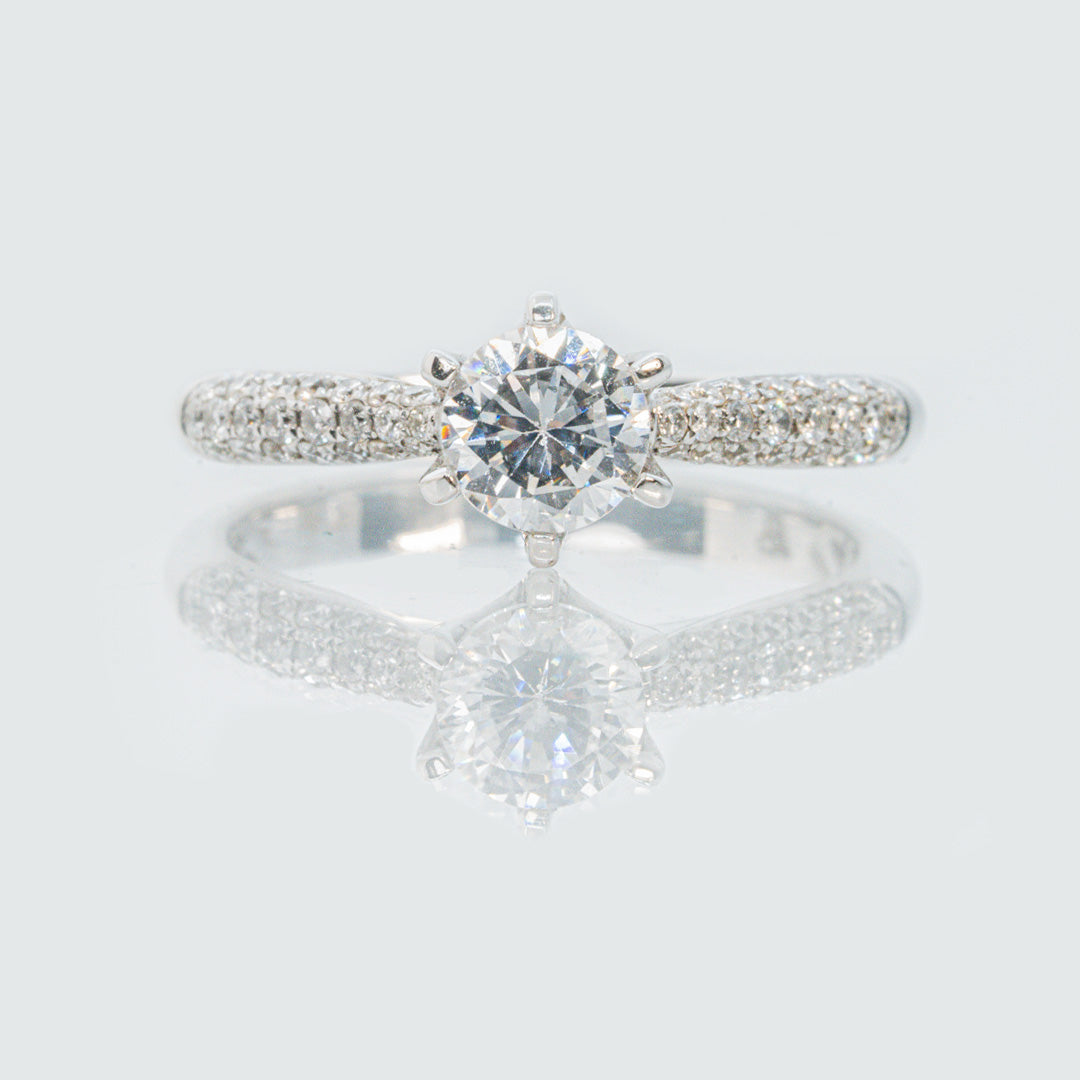 18 carat white gold cubic zirconia and pave set diamond engagement ring