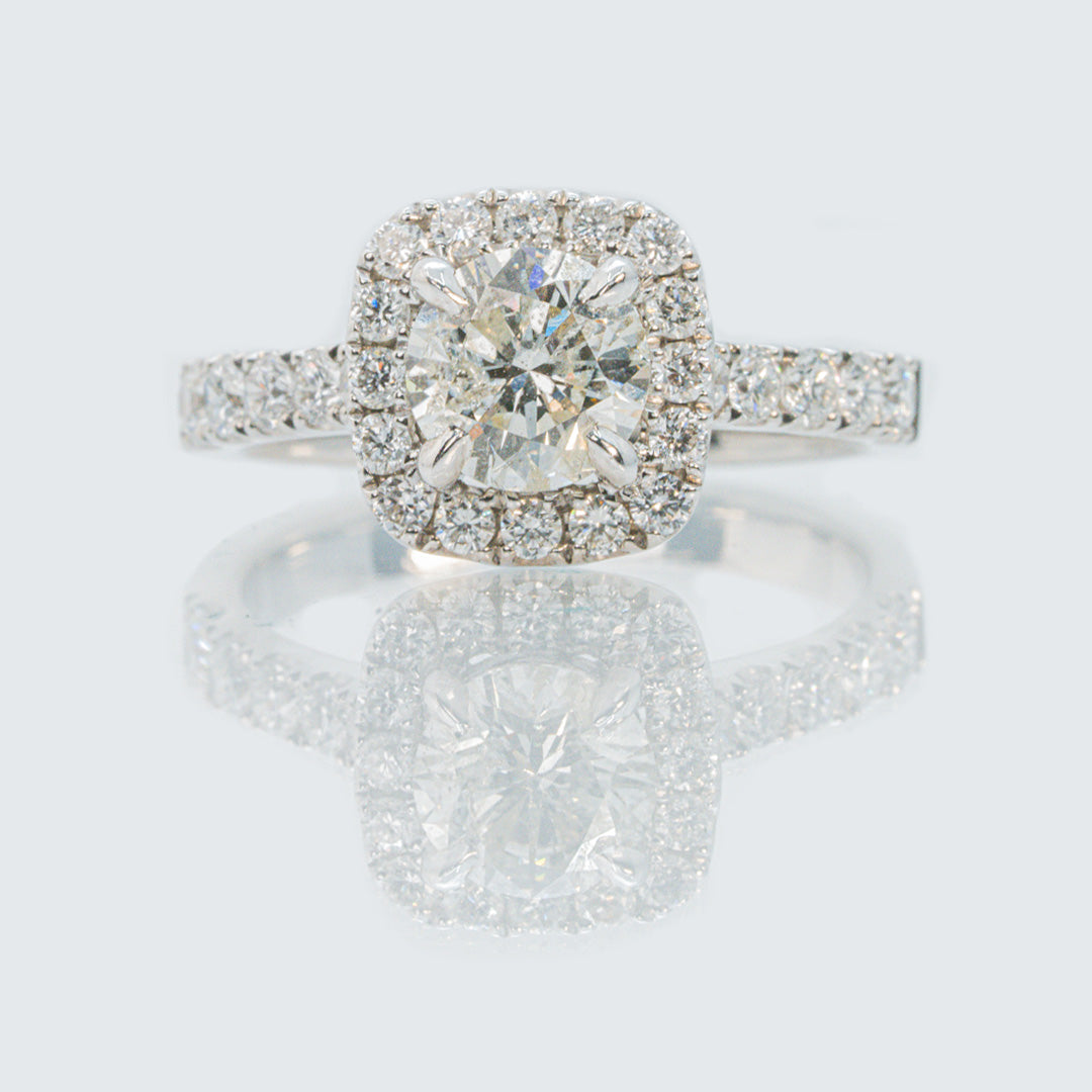 18 carat white gold diamond halo engagement ring
