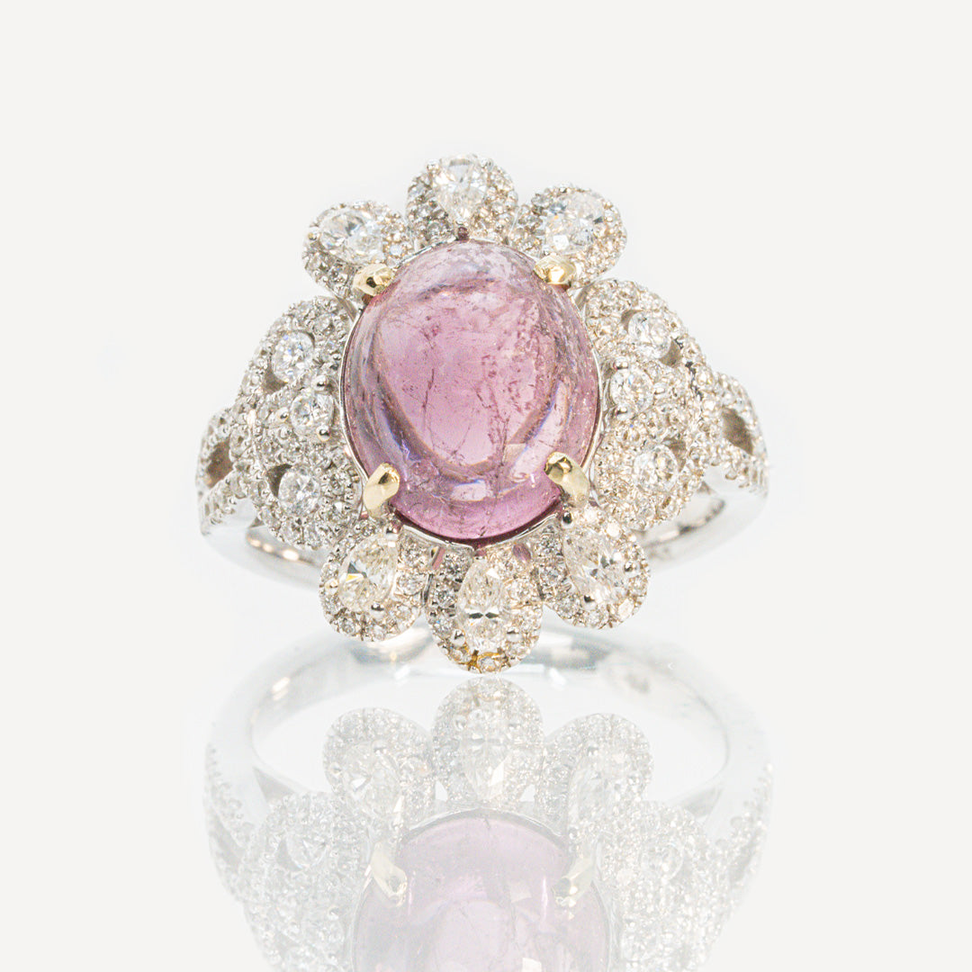 18 carat white gold cabochon amethyst diamond ring