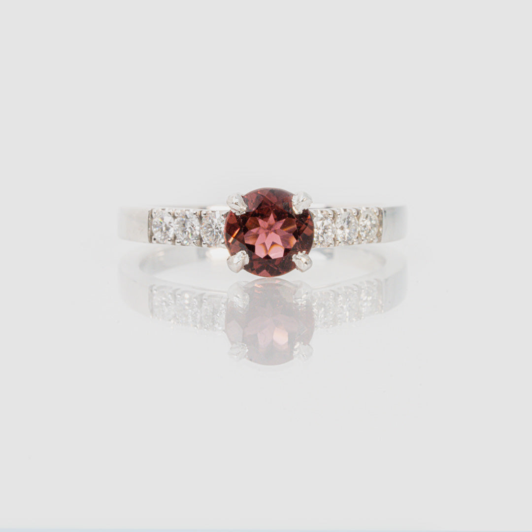 18 carat yellow gold diamond and pink tourmaline dress ring