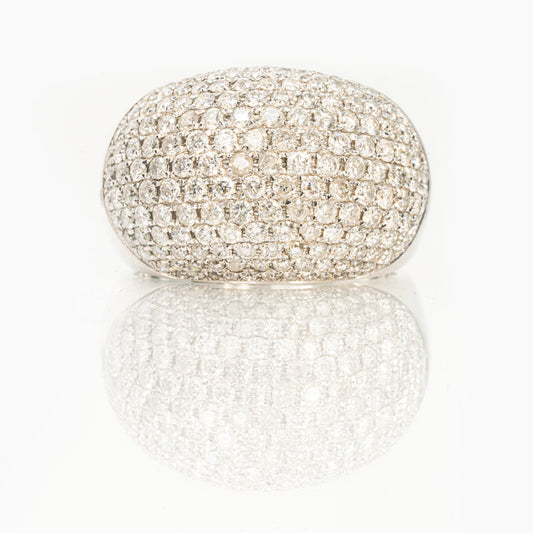 18 carat white gold and pave set diamond high dome ring