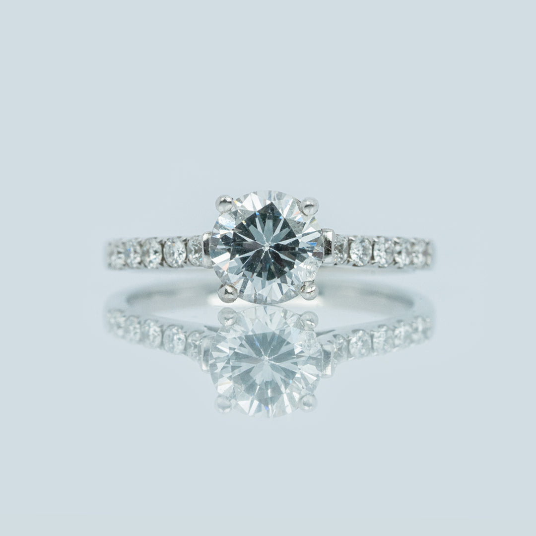 18 carat white gold CZ and diamond band engagement ring