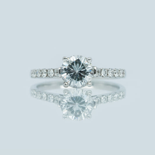 18 carat white gold CZ and diamond band engagement ring