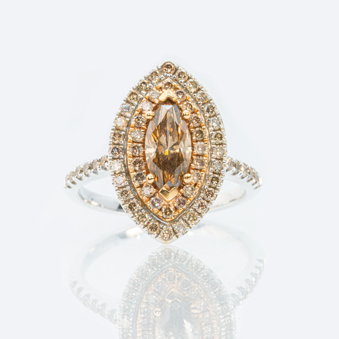 18 carat white gold double diamond marquise dress ring