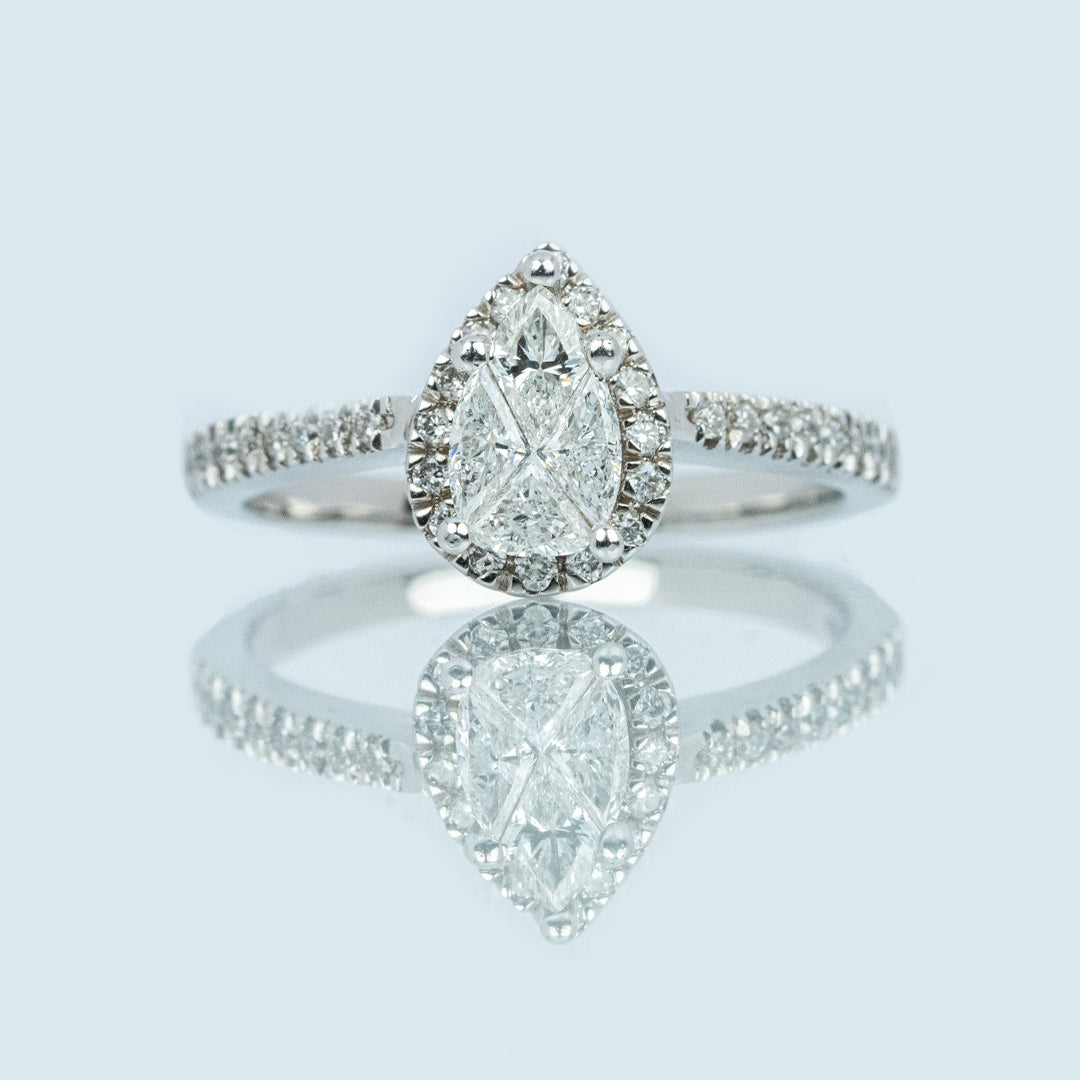 14 carat white gold pear cluster engagement ring