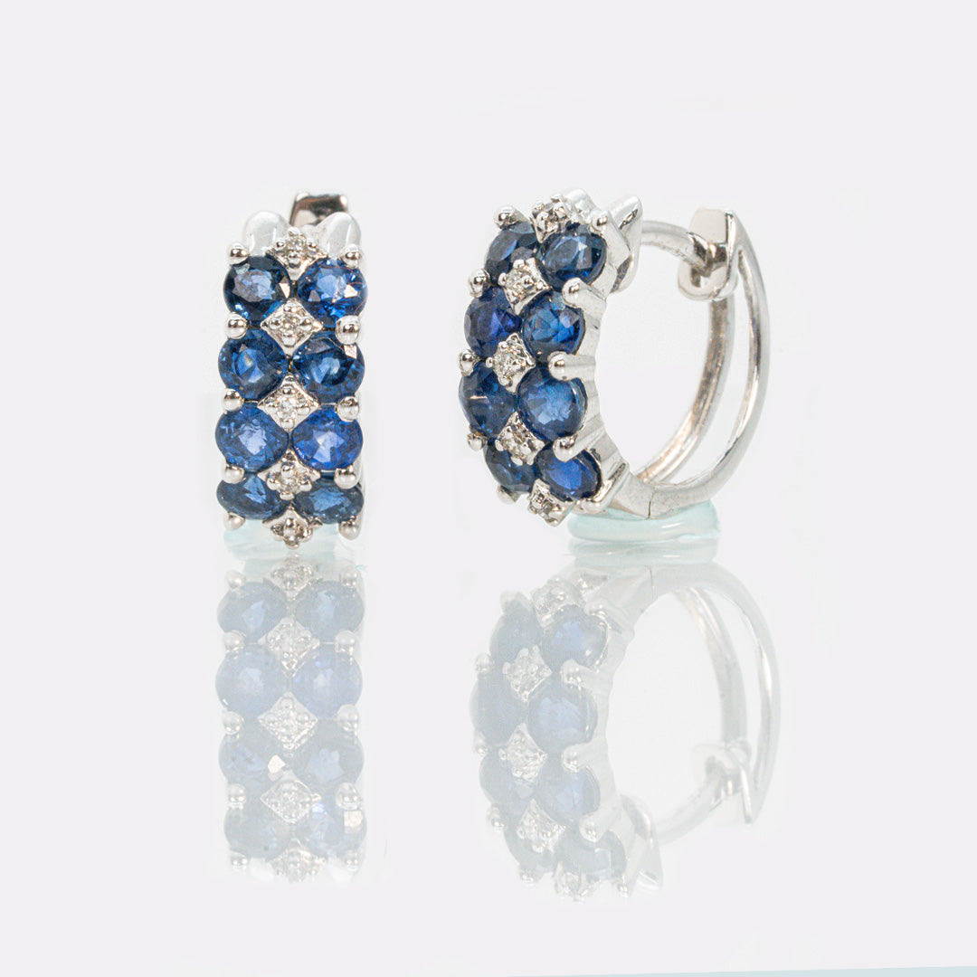 18 carat white gold diamond and sapphire huggies