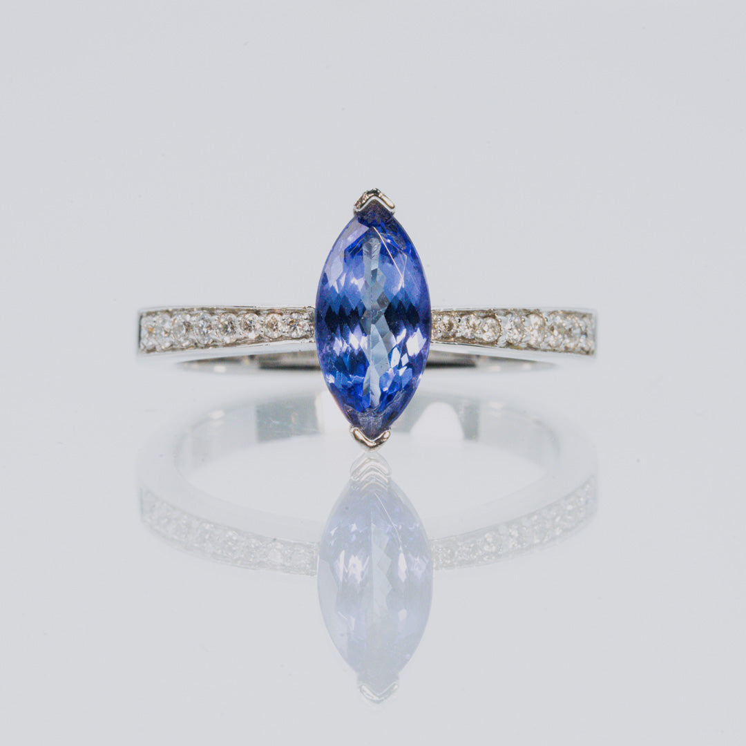 18 carat white gold tanzanite and diamond ring