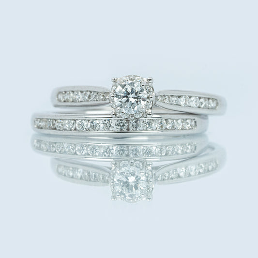 9 carat white gold and diamond bridal set