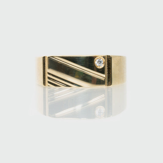 18 carat yellow gold and diamond gents flat top ring